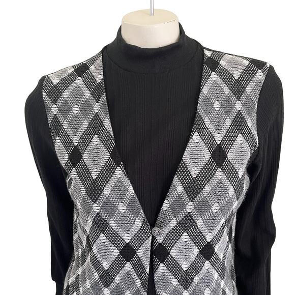 VTG 70s ALFRED DUNNER Ribbed Mockneck Sweater Argyle Plaid Vest Combo SZ SP - Picture 4 of 10